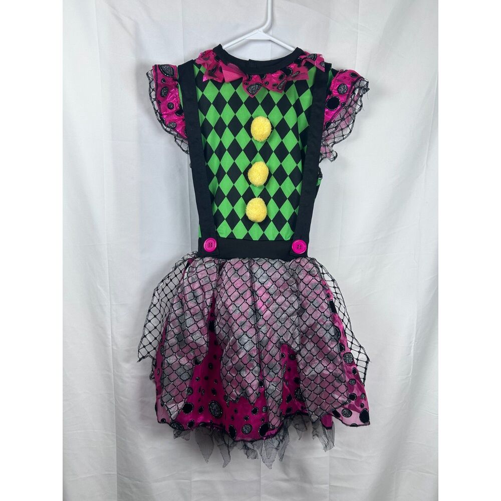 Spirit Harlequin Neon Clown Costume Pink Green Adult Halloween Costume Medium
